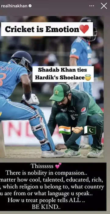 Asia Cup 2023: Actress Hina Khan reacts to the viral pic of Shadab Khan tying Hardik Pandya’s shoe lace during India vs Pakistan clash